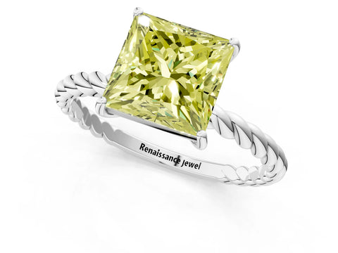 White gold Fancy Yellow Princess Cut Solitaire Twisted Band 4-Prong Ring_25