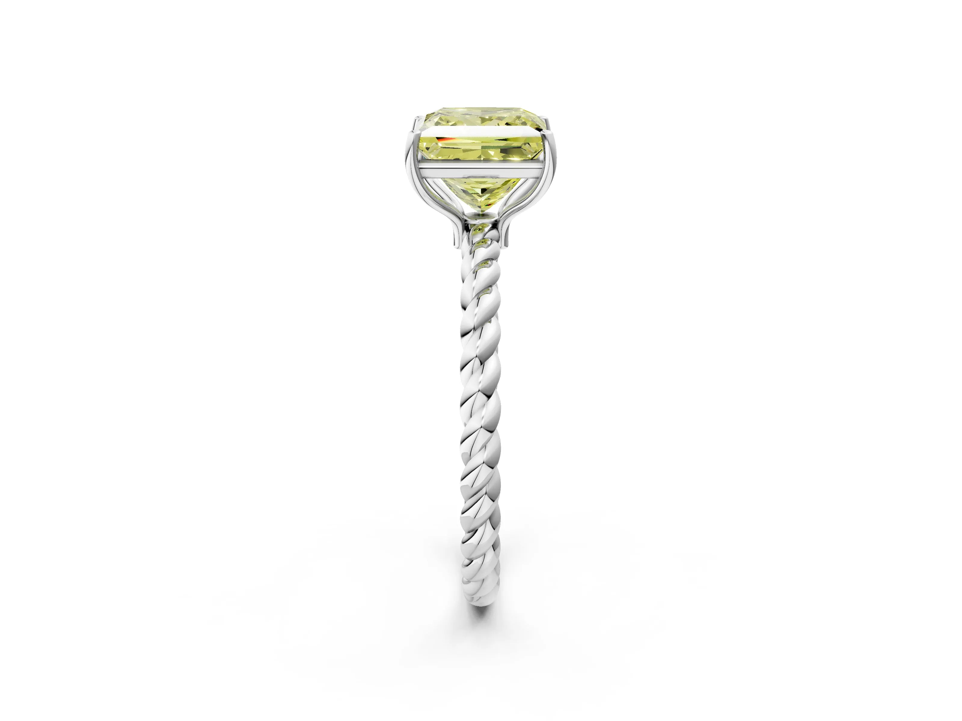 White gold Fancy Yellow Princess Cut Solitaire Twisted Band 4-Prong Ring_26