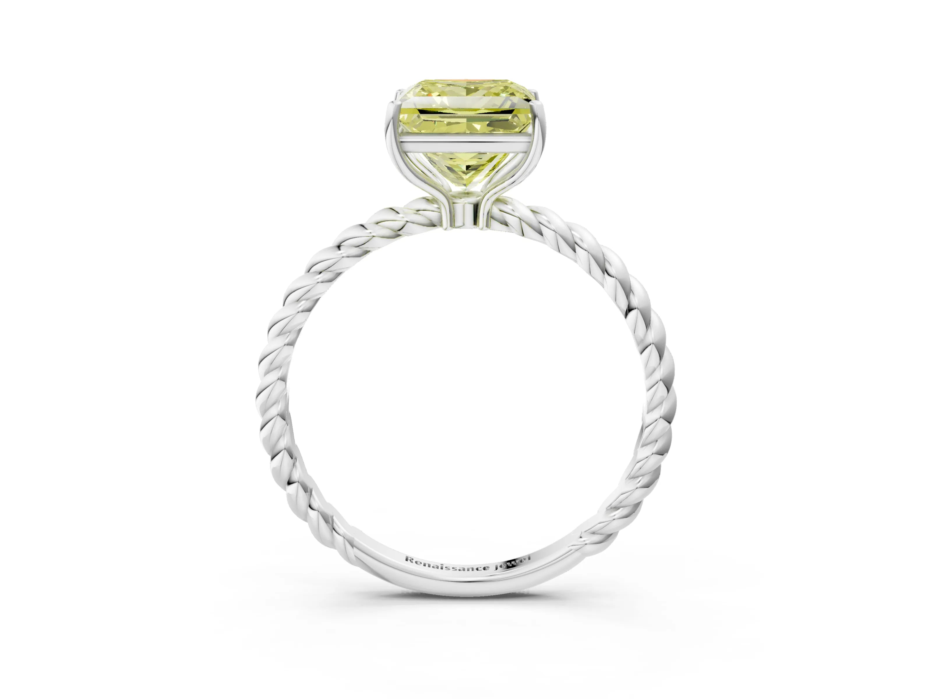 White gold Fancy Yellow Princess Cut Solitaire Twisted Band 4-Prong Ring_27