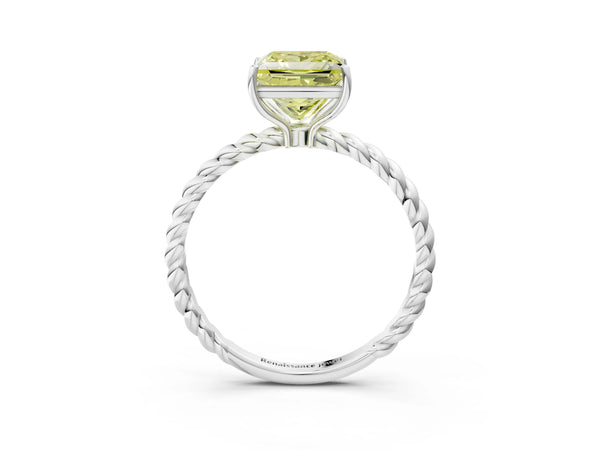 White gold Fancy Yellow Princess Cut Solitaire Twisted Band 4-Prong Ring