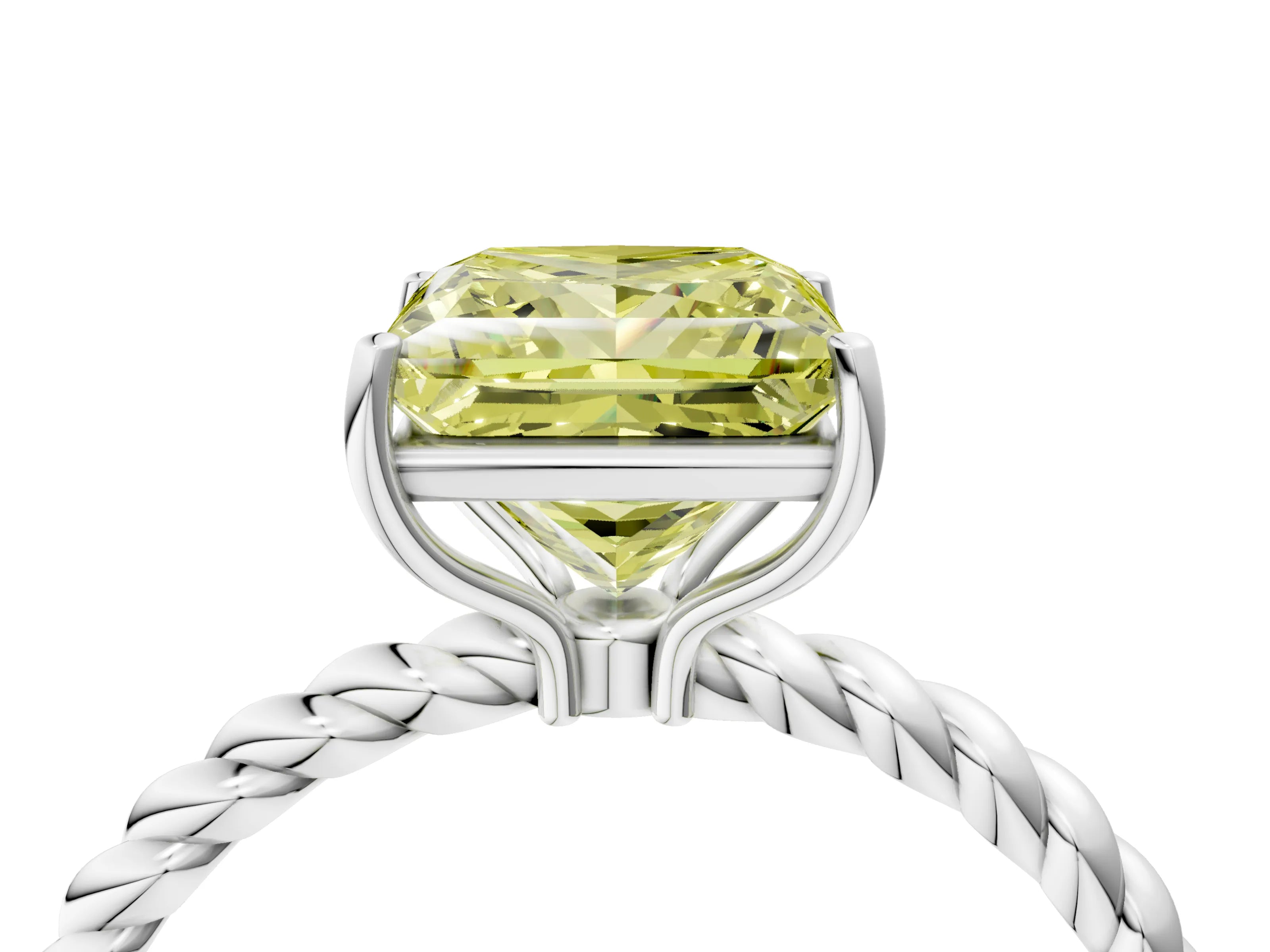 White gold Fancy Yellow Princess Cut Solitaire Twisted Band 4-Prong Ring_28