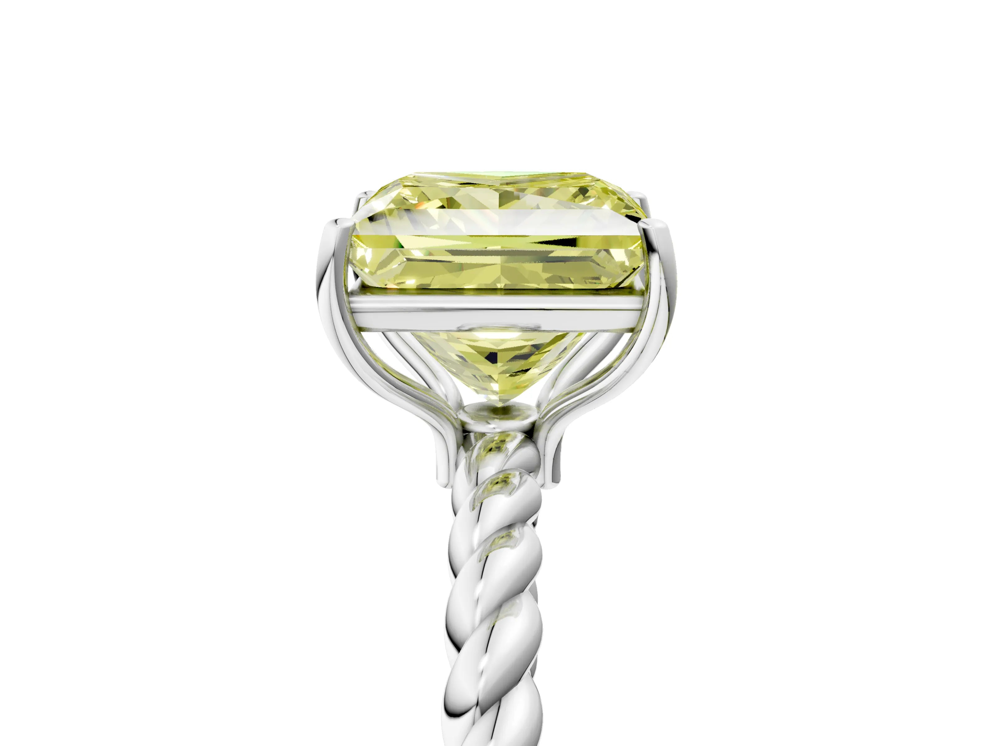 White gold Fancy Yellow Princess Cut Solitaire Twisted Band 4-Prong Ring_29