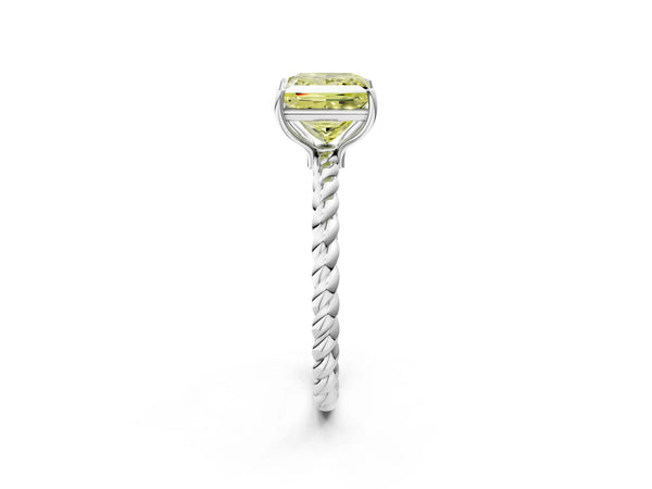 White gold Fancy Yellow Princess Cut Solitaire Twisted Band 4-Prong Ring