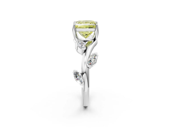 White gold Fancy Yellow Princess Cut Solitaire Twisted Band Marquise Accent Prong Setting Ring