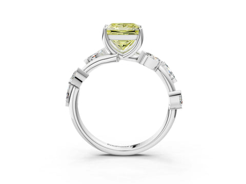 White gold Fancy Yellow Princess Cut Solitaire Twisted Band Marquise Accent Prong Setting Ring_3