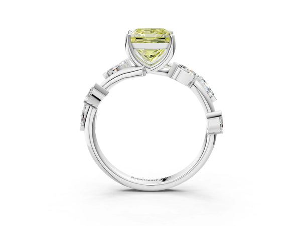 White gold Fancy Yellow Princess Cut Solitaire Twisted Band Marquise Accent Prong Setting Ring