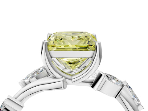 White gold Fancy Yellow Princess Cut Solitaire Twisted Band Marquise Accent Prong Setting Ring_4