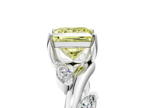 White gold Fancy Yellow Princess Cut Solitaire Twisted Band Marquise Accent Prong Setting Ring_5