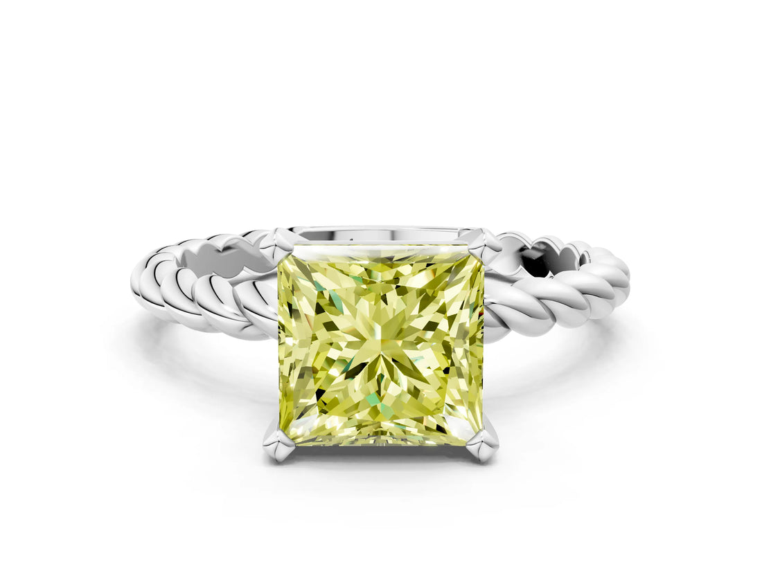 White gold Fancy Yellow Princess  Cut Solitaire Twisted Band with Four-Prong Setting_29