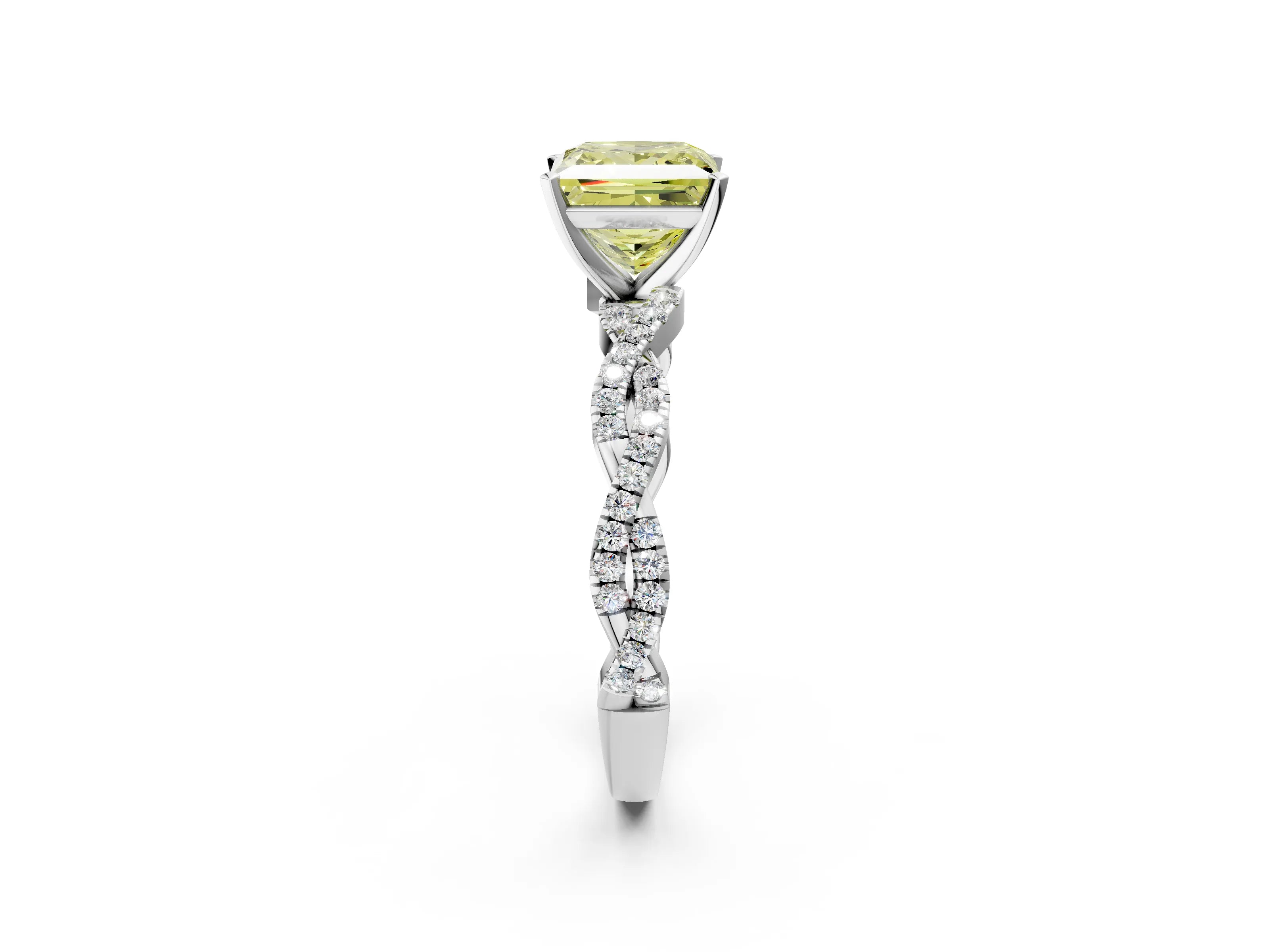 White gold Fancy Yellow Princess Cut Solitaire Twisted Pave Band with Four-Prong Setting_15