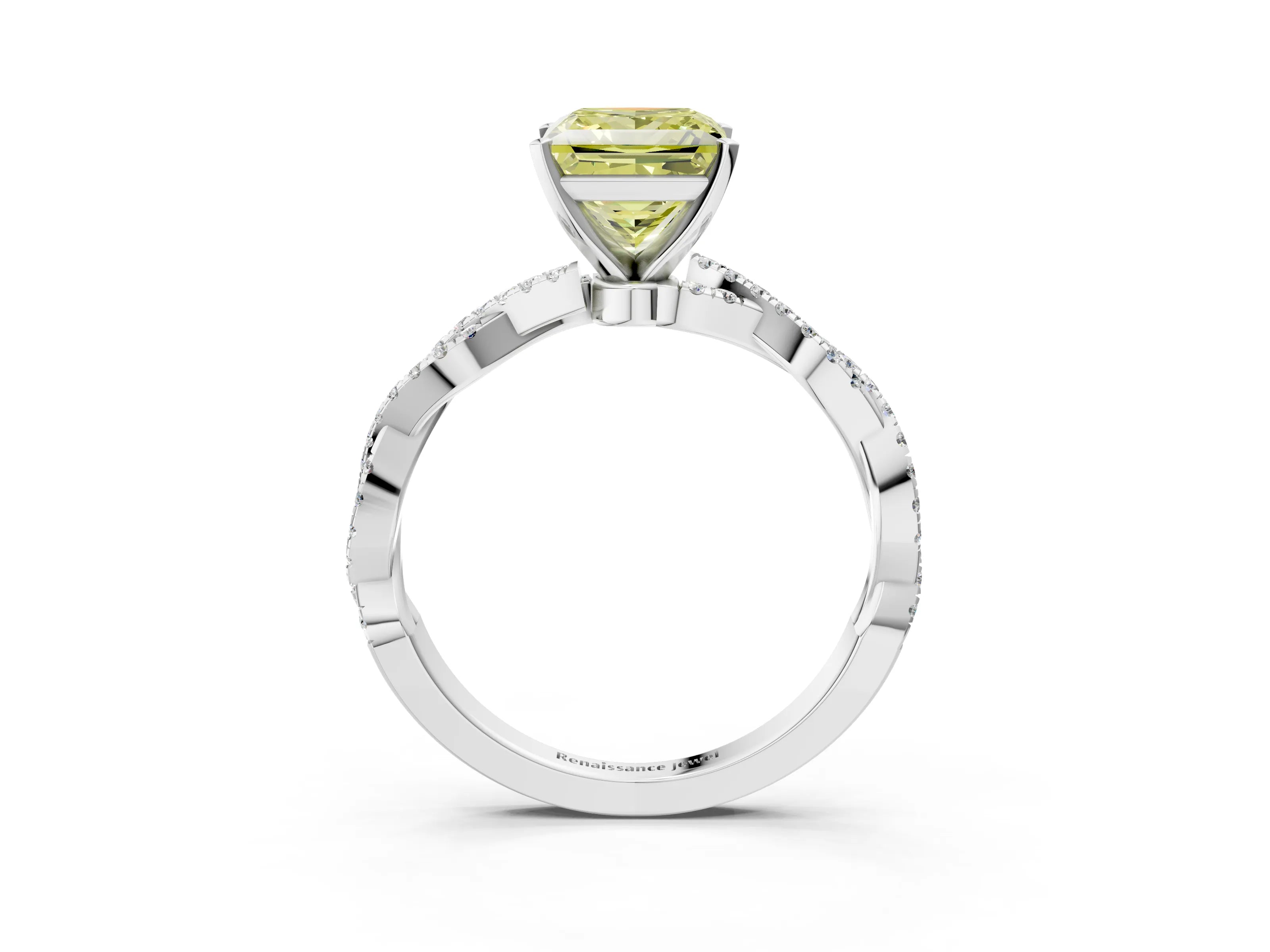 White gold Fancy Yellow Princess Cut Solitaire Twisted Pave Band with Four-Prong Setting_16