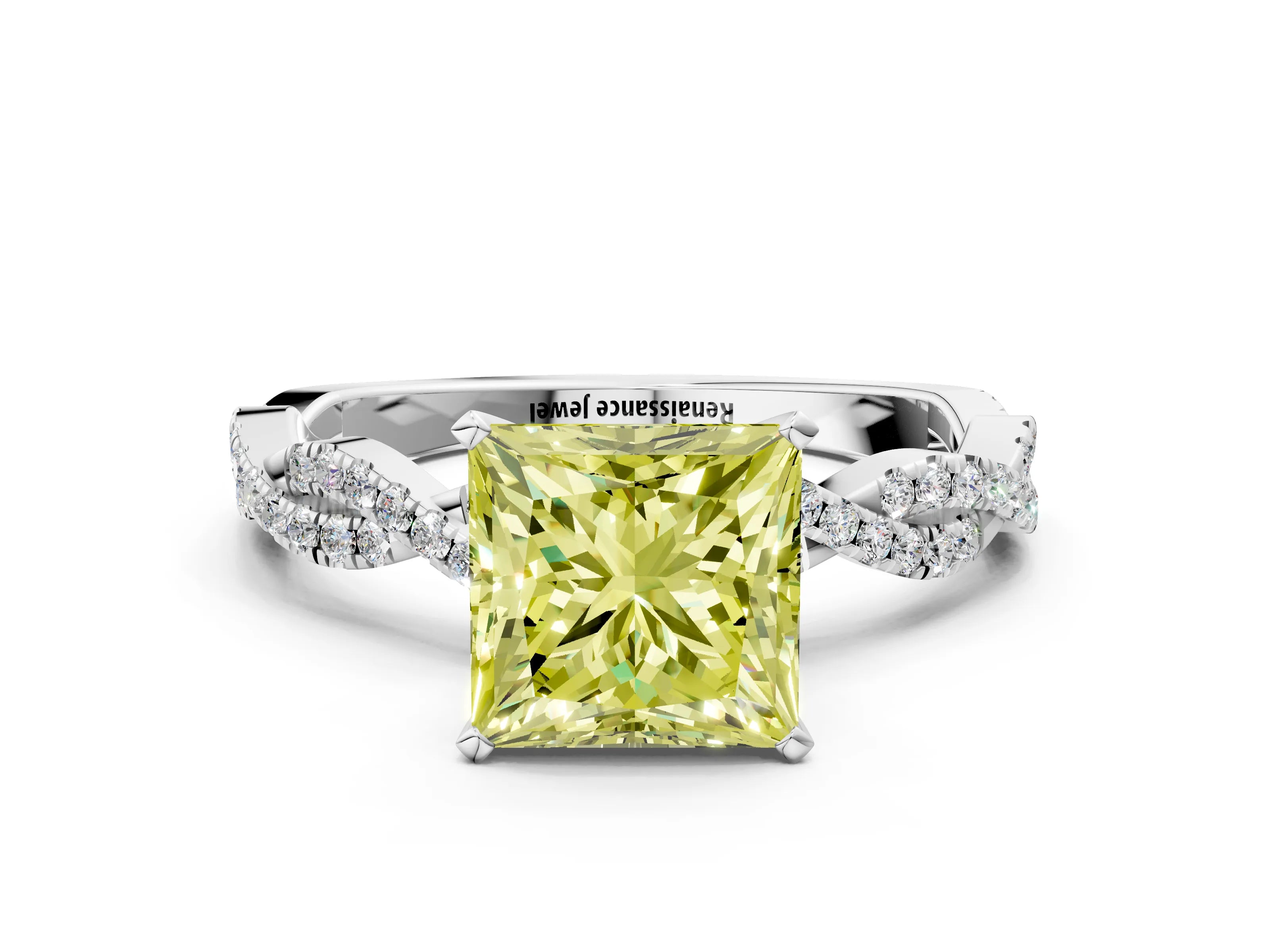 White gold Fancy Yellow Princess Cut Solitaire Twisted Pave Band with Four-Prong Setting_27