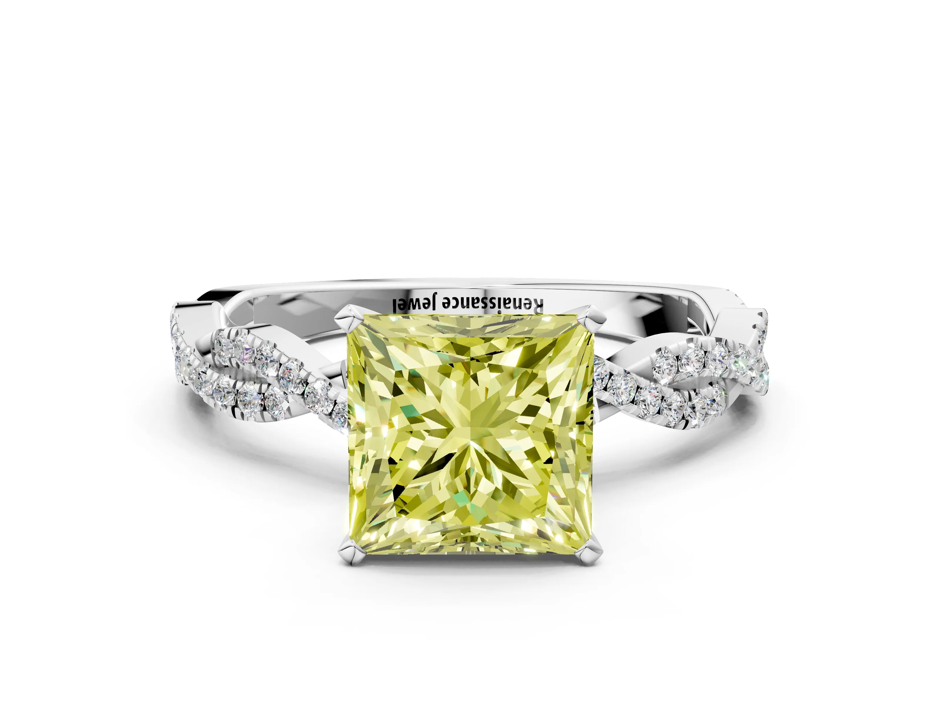 White gold Fancy Yellow Princess Cut Solitaire Twisted Pave Band with Four-Prong Setting_37