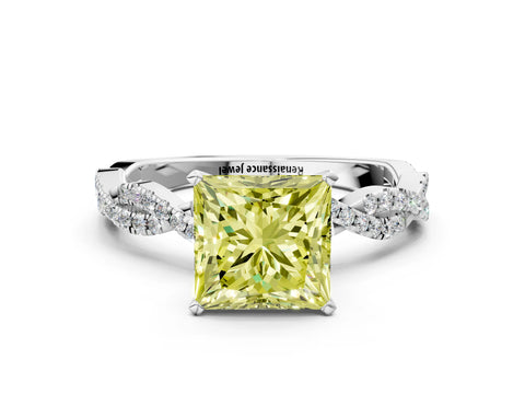 White gold Fancy Yellow Princess Cut Solitaire Twisted Pave Band with Four-Prong Setting_37