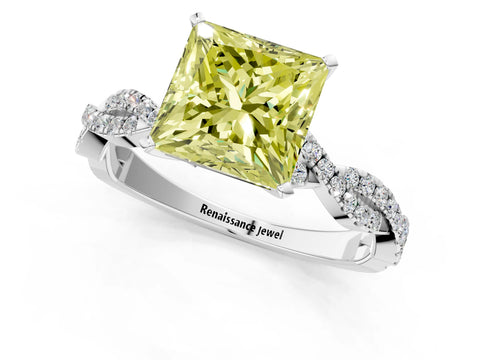 White gold Fancy Yellow Princess Cut Solitaire Twisted Pave Band with Four-Prong Setting_38