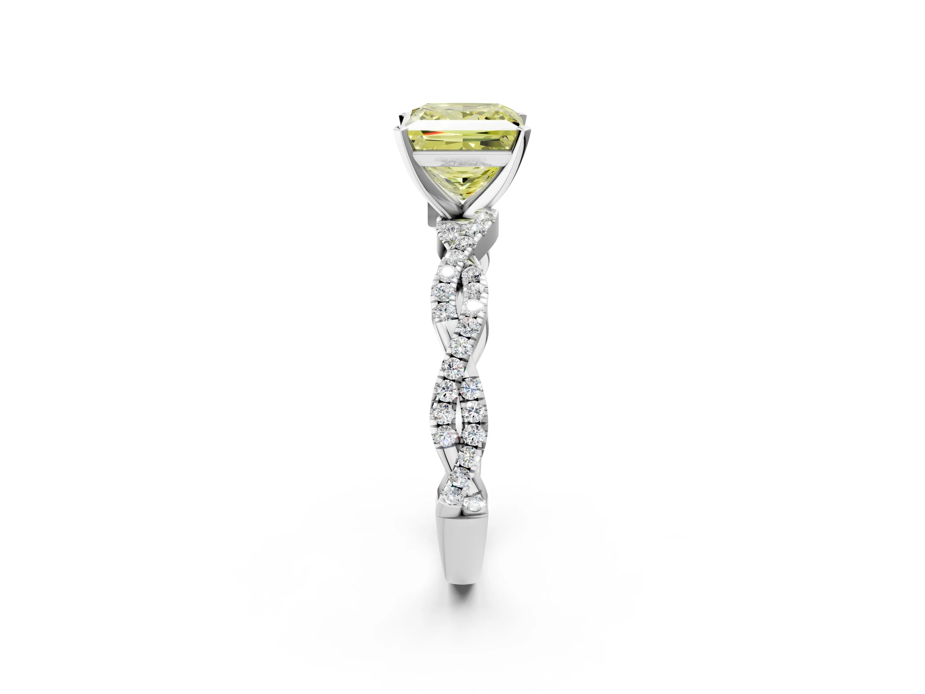 White gold Fancy Yellow Princess Cut Solitaire Twisted Pave Band with Four-Prong Setting_39