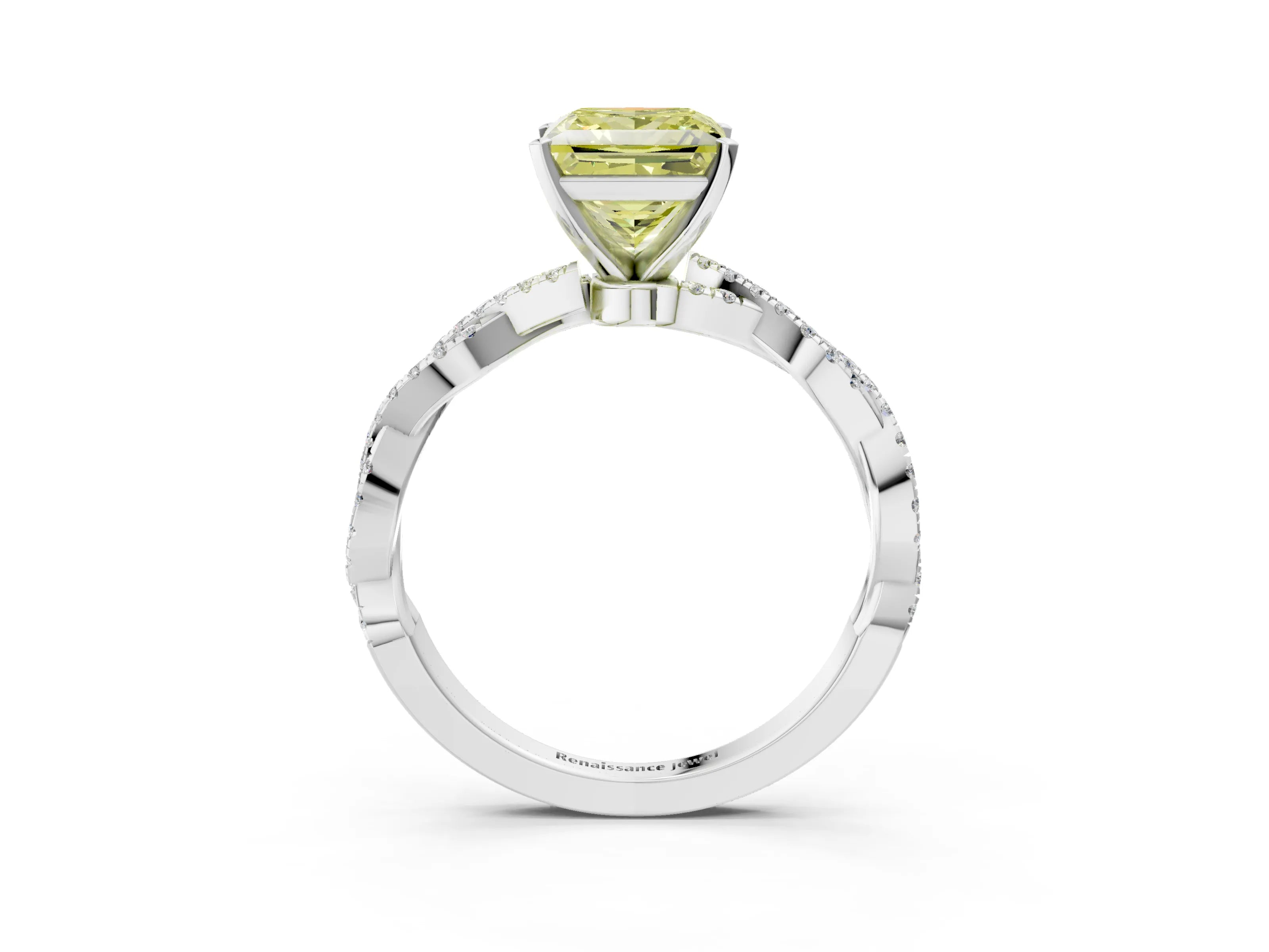 White gold Fancy Yellow Princess Cut Solitaire Twisted Pave Band with Four-Prong Setting_40