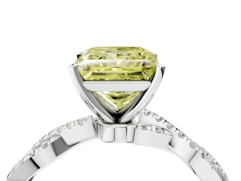 White gold Fancy Yellow Princess Cut Solitaire Twisted Pave Band with Four-Prong Setting_7
