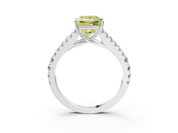 White gold Fancy Yellow Princess  Cut Split Shank Pave Diamond Engagement Ring with Four-Prong Setting