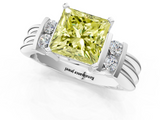 White gold Fancy Yellow Princess  Cut Three-Stone Channel Set Ring with Bar Prongs_1
