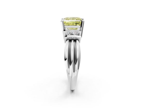 White gold Fancy Yellow Princess  Cut Three-Stone Channel Set Ring with Bar Prongs
