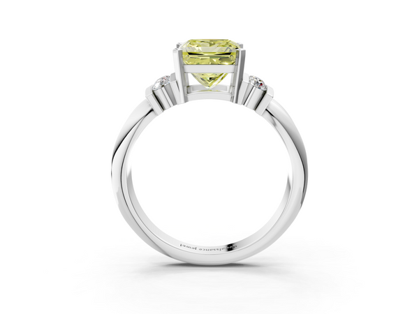 White gold Fancy Yellow Princess  Cut Three-Stone Channel Set Ring with Bar Prongs