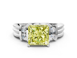 White gold Fancy Yellow Princess  Cut Three-Stone Channel Set Ring with Bar Prongs