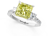 White gold Fancy Yellow Princess  Cut Three-Stone Diamond Pavé Band with Prong Setting_1