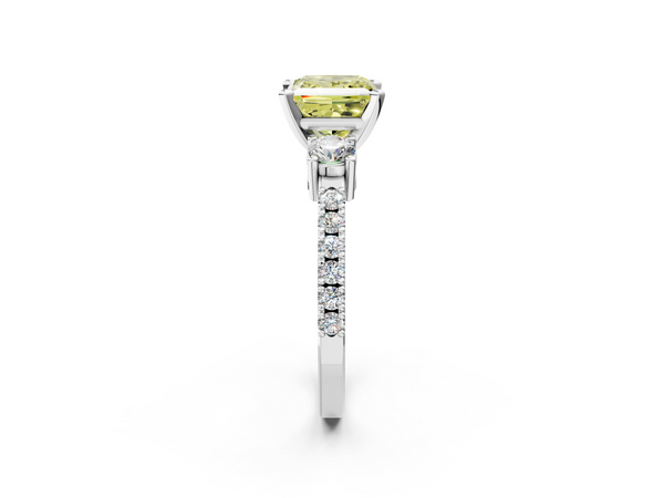 Platinum Fancy Yellow Princess  Cut Three-Stone Diamond Pavé Band with Prong Setting