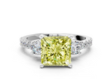 White gold Fancy Yellow Princess  Cut Three-Stone Diamond Pavé Band with Prong Setting