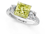 White gold Fancy Yellow Princess  Cut Three-Stone Diamond Pave Band with Prong Setting_17