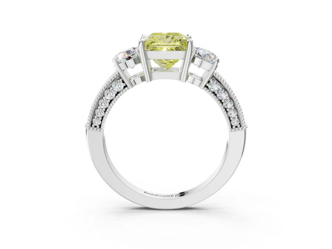 White gold Fancy Yellow Princess Cut Three-Stone Diamond Ring with Pavé Band and Four-Prong Setting_15
