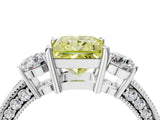 White gold Fancy Yellow Princess Cut Three-Stone Diamond Ring with Pavé Band and Four-Prong Setting_16