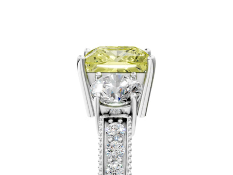 White gold Fancy Yellow Princess Cut Three-Stone Diamond Ring with Pavé Band and Four-Prong Setting_17