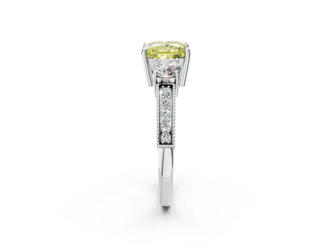 White gold Fancy Yellow Princess Cut Three-Stone Diamond Ring with Pavé Band and Four-Prong Setting_2