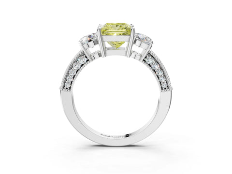 White gold Fancy Yellow Princess Cut Three-Stone Diamond Ring with Pavé Band and Four-Prong Setting_3