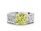 White gold Fancy Yellow Princess Cut Three-Stone Diamond Ring with Prong Setting on a Classic Band_12