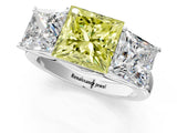 White gold Fancy Yellow Princess Cut Three-Stone Diamond Ring with Prong Setting on a Classic Band_13
