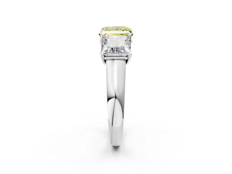 White gold Fancy Yellow Princess Cut Three-Stone Diamond Ring with Prong Setting on a Classic Band_2