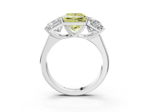 White gold Fancy Yellow Princess Cut Three-Stone Diamond Ring with Prong Setting on a Classic Band_3