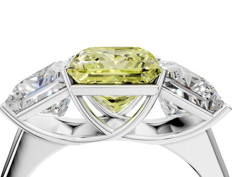 White gold Fancy Yellow Princess Cut Three-Stone Diamond Ring with Prong Setting on a Classic Band_4