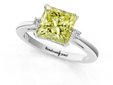 White gold Fancy Yellow Princess  Cut Three-Stone Solitaire Ring with Round Accent Diamonds and Four-Prong Setting_1