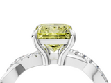 White gold Fancy Yellow Princess  Cut Twist Band Solitaire Diamond Ring with Pavé Setting_7