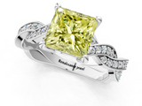 White gold Fancy Yellow Princess  Cut Twisted Pavé Band Solitaire Ring with Four-Prong Setting_1