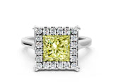 White gold Fancy Yellow Princess  Diamond Cluster Halo Solitaire with Four-Prong Setting_30