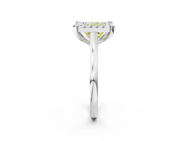 Platinum Fancy Yellow Princess  Diamond Cluster Halo Solitaire with Four-Prong Setting