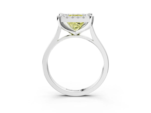 Platinum Fancy Yellow Princess  Diamond Cluster Halo Solitaire with Four-Prong Setting
