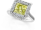 White gold Fancy Yellow Princess  Diamond Cluster Halo Solitaire with Four-Prong Setting_39