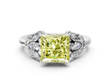 White gold Fancy Yellow Princess  Diamond Cluster Leaf Design Ring with Prong Setting