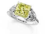 White gold Fancy Yellow Princess  Diamond Cluster Leaf Design Ring with Prong Setting_1